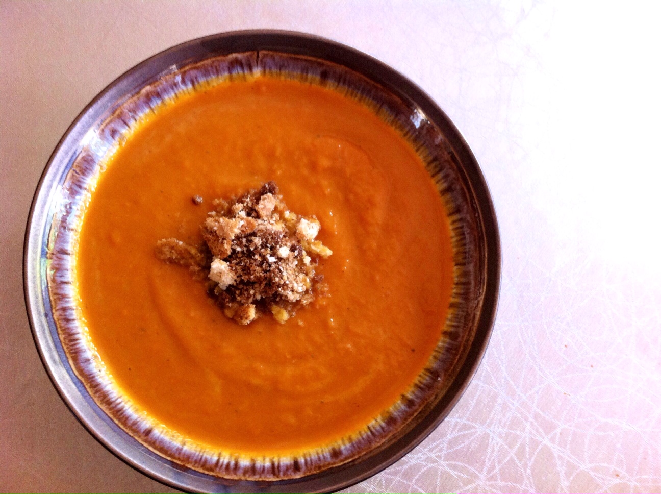 Creamy Carrot Soup with Garlicky Crumb Topping