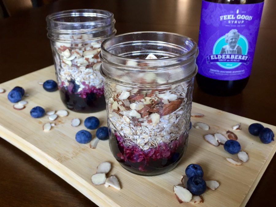 Overnight Oats with Blueberries, Almonds & Elderberry Syrup